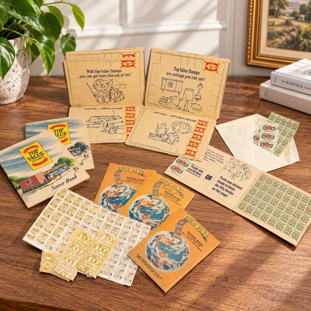 Vintage Top Value Gold Bond S&H Green Stamps Saver Books and Loose Stamps Lot 50